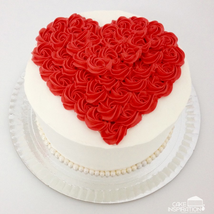 Design 13 Heart Shape Rosette Design Red White At 75 00 Per Cake Cakeinspiration